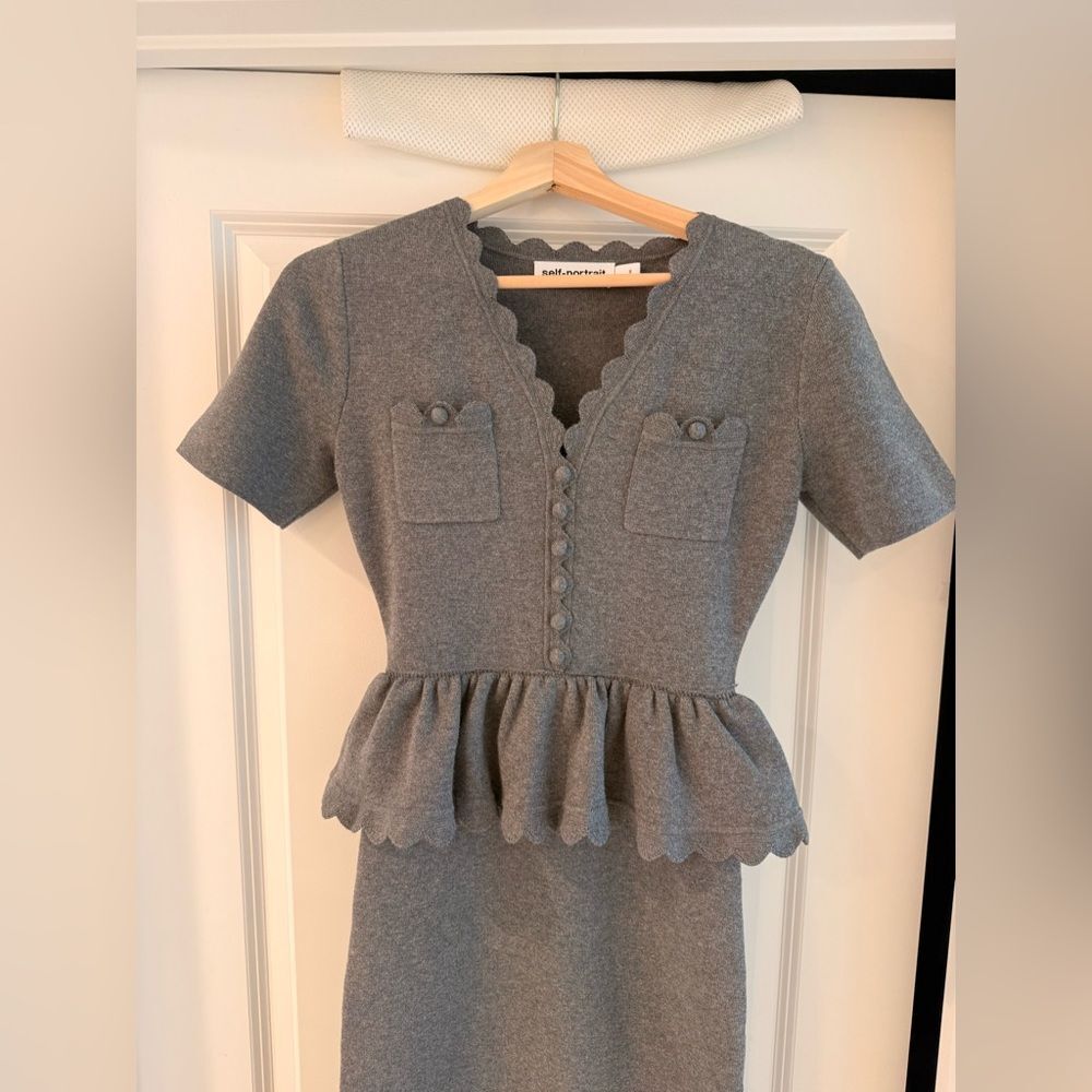 Self-Portrait Gray Peplum Midi Dress - Picture 8 of 14